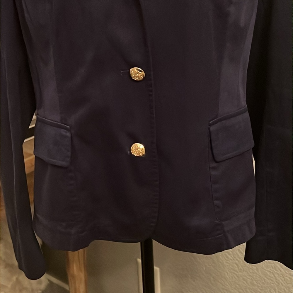Lauren Ralph Lauren cotton blend Blazer Logo Chest Pocket navy blue size Large - Picture 3 of 8